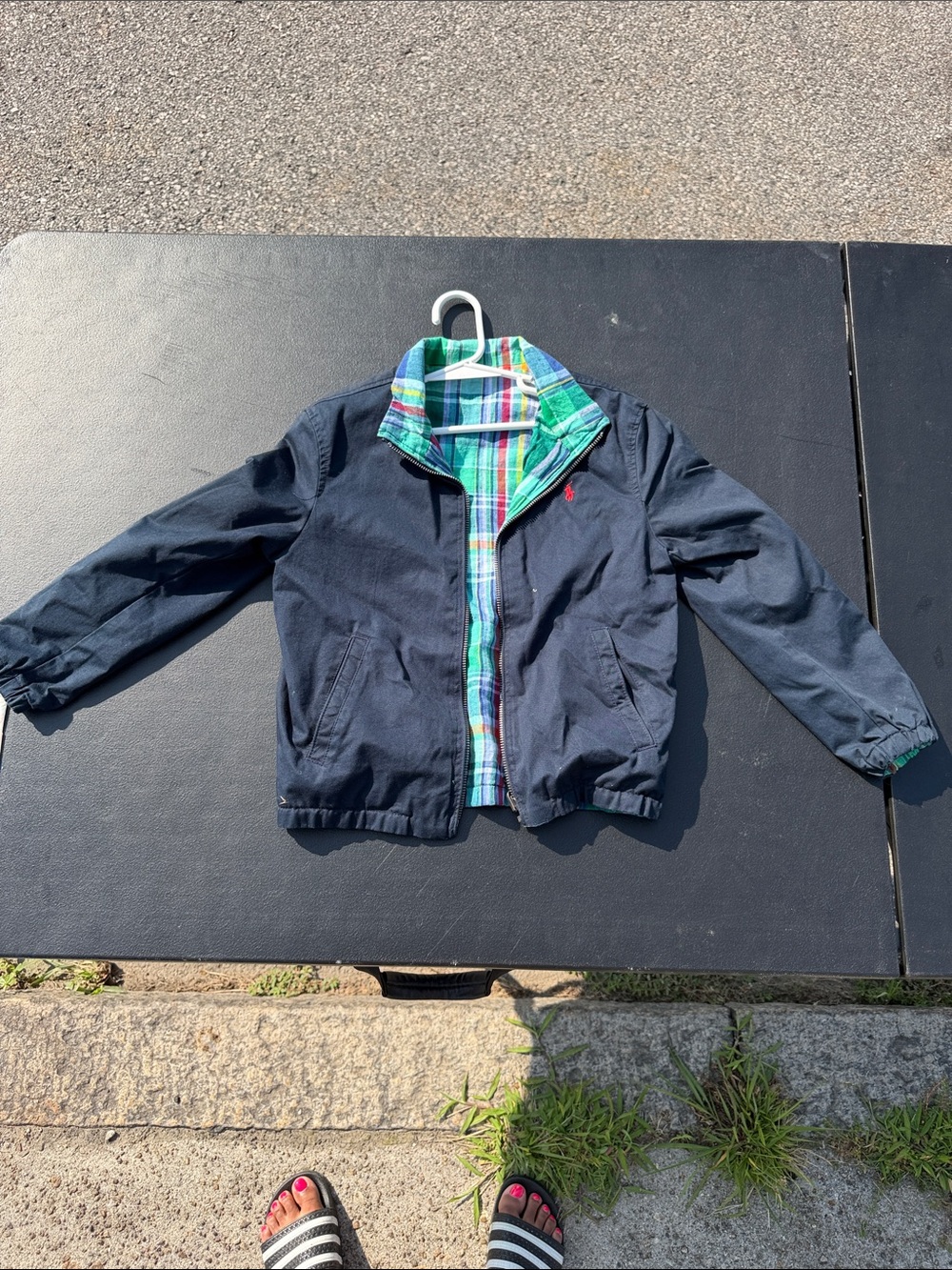 Ralph Lauren Navy Jean-Style Jacket with Green & Blue Plaid Lining
